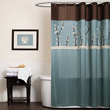 Cocoa Flower Blue Fabric Shower Curtain. View a larger version of this product image.