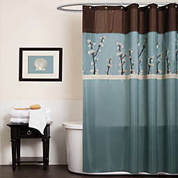 Cocoa Flower Blue Fabric Shower Curtain