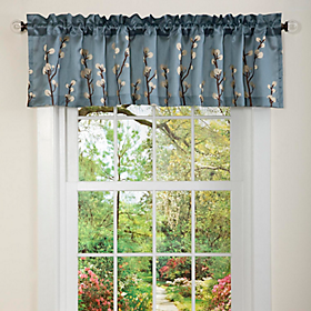 Details about   Madison Floral Motif Window Valance in Blue Rope Cord Trim Embroidered Lined 