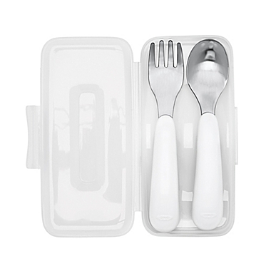 OXO Tot&reg; On the Go Fork and Spoon Set with Travel Case in Pink. View a larger version of this product image.