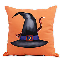 E by Design Witches Brew Cat Behind the Hat Square Throw Pillow in Orange