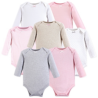 Hudson Baby&reg; 7-Pack Girl Basics Long Sleeve Bodysuits in Pink. View a larger version of this product image.