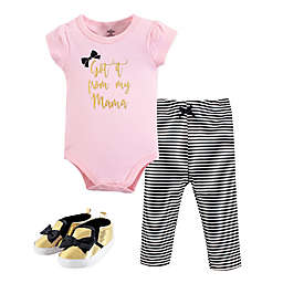 Little Treasures Size 6-9M 3-Piece Mama Short Sleeve Bodysuit, Pant and Shoe Set in Pink
