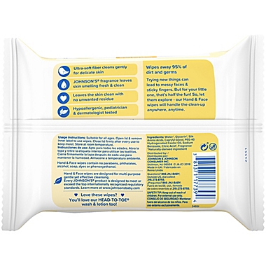 Johnson &amp; Johnson&reg; 25-Count Baby Hand and Face Wipes. View a larger version of this product image.