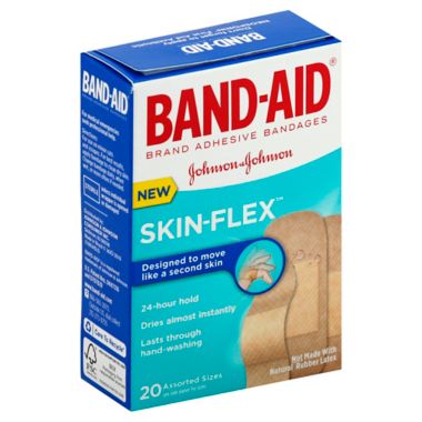 Johnson &amp; Johnson Band-Aid&reg; Skin-Flex&trade; 20-Count Assorted Size Adhesive Bandages. View a larger version of this product image.