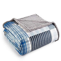 Micro Flannel® Reversible Twin Sherpa Plaid Blanket in Blue