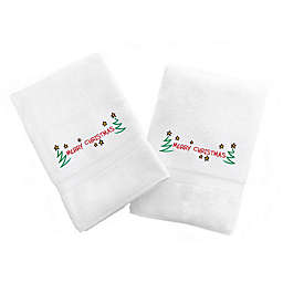Linum Home Textiles Merry Christmas 2-Piece Hand Towel Set in White