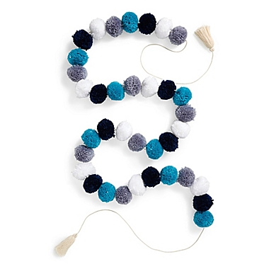 10-Foot Blue and White Pom-Pom Garland. View a larger version of this product image.