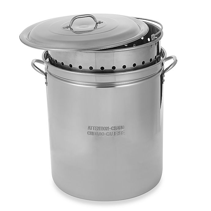 King Kooker® 62-Quart Lidded Stainless Steel Pot with Steamer Rim | Bed 62 Quart Stainless Steel Pot