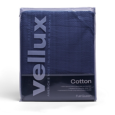 Vellux Cotton Loom Woven Full/Queen Blanket in India Blue. View a larger version of this product image.