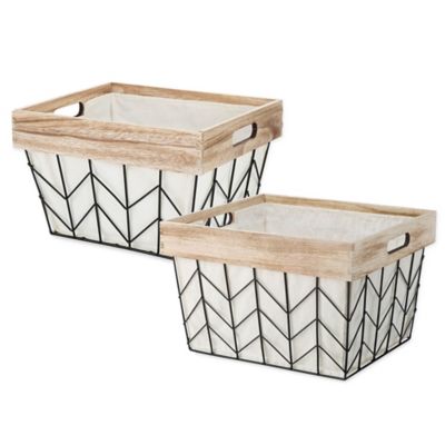 Whitmor Chevron Wire Tote Basket with Border and Liner in Natural