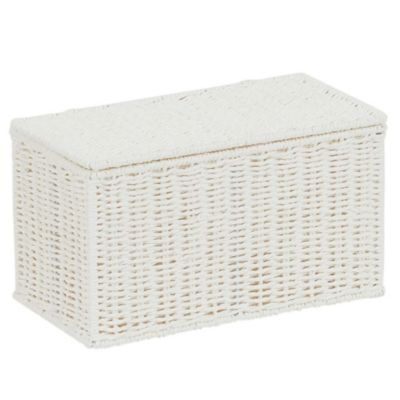 white wicker storage boxes with lids