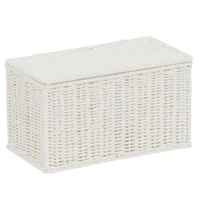Household Essentials Paper Rope Lidded Wicker Storage Box in White