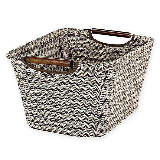 Alternate image 1 for Household Essentials Tapered Storage Bin with Wood Handles in Chevron
