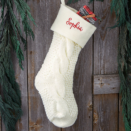 Alternate image 1 for Cozy Cable Knit Personalized Christmas Stocking
