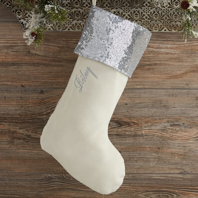 Glimmering Silver Sequin Personalized Christmas Stocking ...