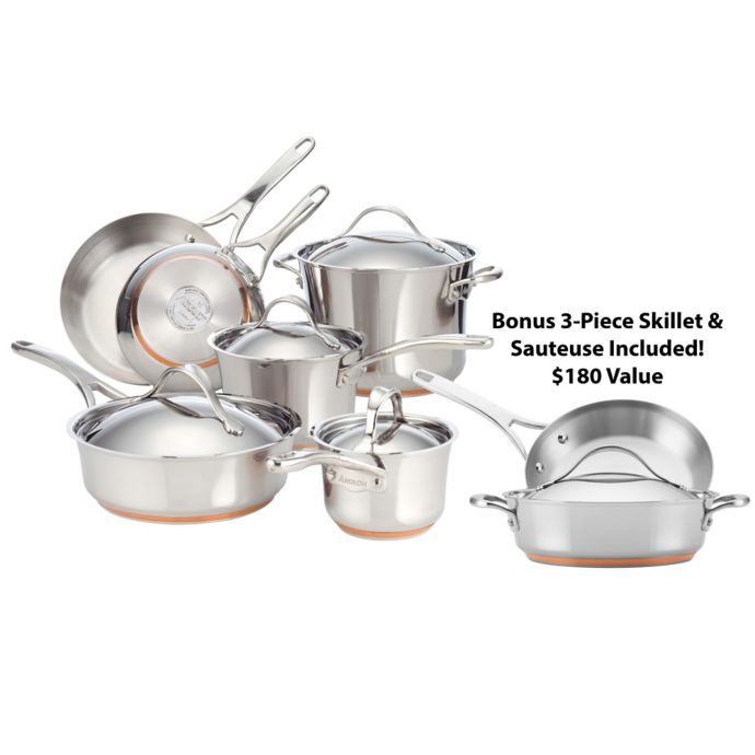 Anolon® Nouvelle Copper Stainless Steel 10-Piece Cookware Set | Bed Anolon Nouvelle Copper Stainless Steel 10 Piece Cookware Set