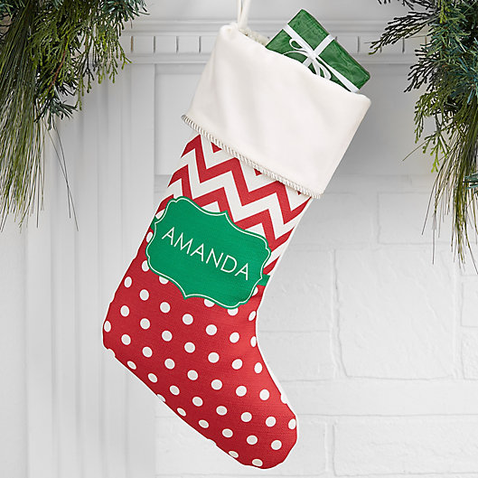RED AND WHITE CHEVRON 20" CHRISTMAS STOCKING WITH FREE PERSONALIZATION 