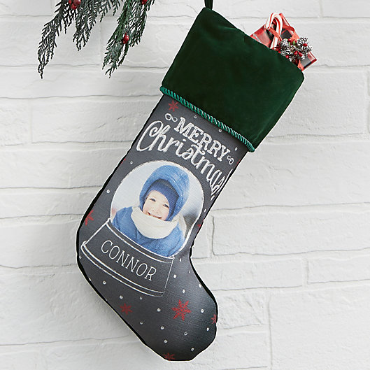 Alternate image 1 for Snow Globe Personalized Photo Christmas Stocking