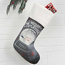 Snow Globe Personalized Photo Christmas Stocking in Ivory