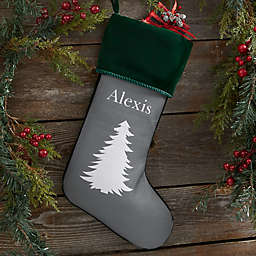 Winter Silhouette Personalized Christmas Stocking in Green