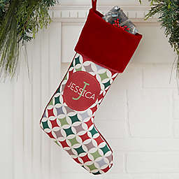 Geometric Pattern Personalized Christmas Stocking in Burgundy