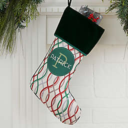 Geometric Pattern Personalized Christmas Stocking in Green