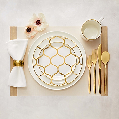 Nevaeh White&reg; by Fitz and Floyd&reg; Coupe Gold Lattice Dinnerware Collection. View a larger version of this product image.