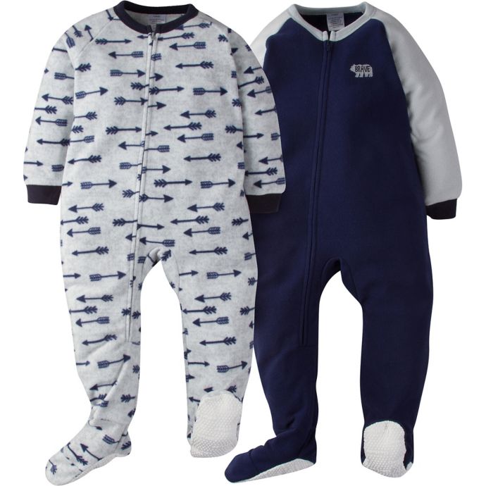Gerber® 2Pack Arrow Footie Pajamas in Blue/Grey buybuy BABY