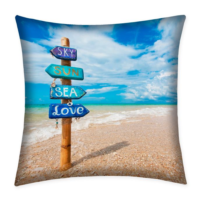 Destination Summer Beach Sign Indoor/Outdoor Square Throw Pillow Bed