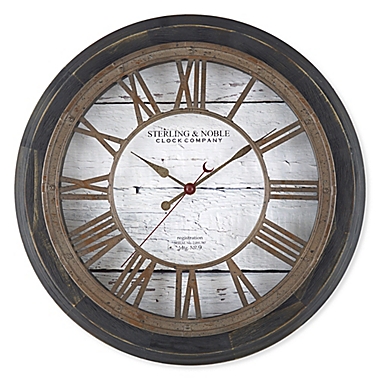 30" Sterling & Noble Black Framed Rustic Gear Wall Clock Raised Roman Numerals 