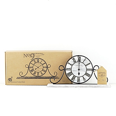 Sterling & Noble&trade; Farmhouse Collection Wrought Iron Mantel Clock in Whitewash. View a larger version of this product image.