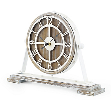 Sterling & Noble&trade; Farmhouse Collection Rustic Wood Mantel Clock in Brown/Cream. View a larger version of this product image.