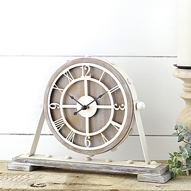 Sterling & Noble&trade; Farmhouse Collection Rustic Wood Mantel Clock in Brown/Cream. View a larger version of this product image.