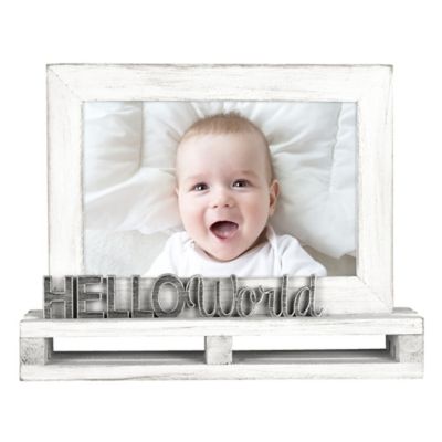Hello World 4-Inch x 6-Inch Wood Pallet Photo Frame in White