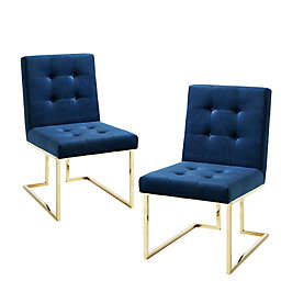 Inspired Home Velvet Shiloah Dining Chairs in Navy (Set of 2)