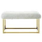 Alternate image 2 for Inspired Home Faux Fur Willard Bench in White/Gold