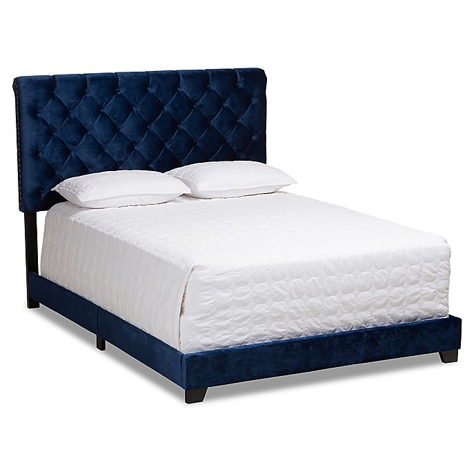 Baxton Studio Dalia Velvet Bed Frame, Cara Upholstered Charcoal Queen Platform Bed Frame With Square Tufted Headboard