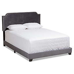 Baxton Studio Ivana Queen Velvet Upholstered Bed in Dark Grey