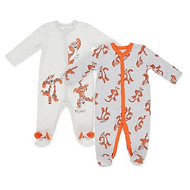 Disney&reg; Tigger Size 3-6M 2-Pack Snap-Front Sleep &amp; Play Footies in Heather Grey. View a larger version of this product image.