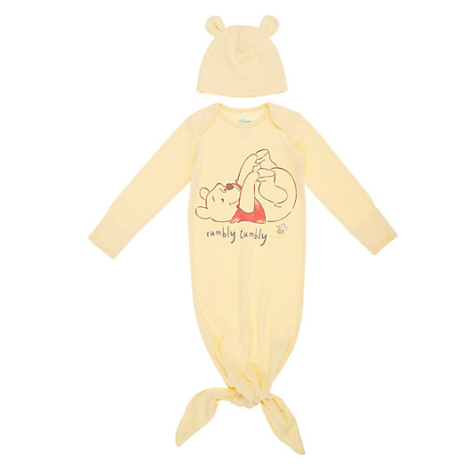 Alternate image 1 for Disney® Newborn 2-Piece Winnie the Pooh Gown and Hat Set in Yellow