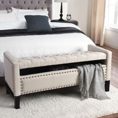 Inspired Home Linen Willow Bench in Cream White. View a larger version of this product image.