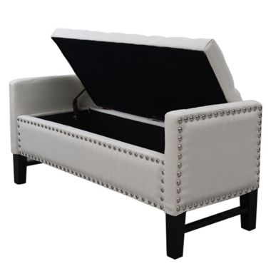 Inspired Home Linen Willow Bench in Cream White. View a larger version of this product image.