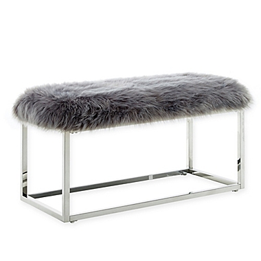 Inspired Home Faux Fur Willard Bench in Grey. View a larger version of this product image.