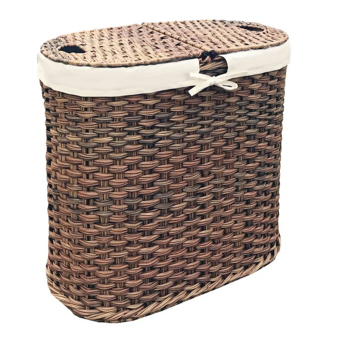 Seville Classics Hand Woven Oval Double Laundry Hamper In Mocha Bed Bath Beyond