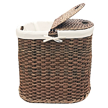 Seville Classics Hand-Woven Oval Double Laundry Hamper in Mocha. View a larger version of this product image.