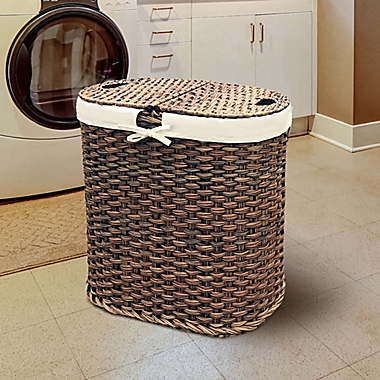 Seville Classics Hand-Woven Oval Double Laundry Hamper in Mocha. View a larger version of this product image.