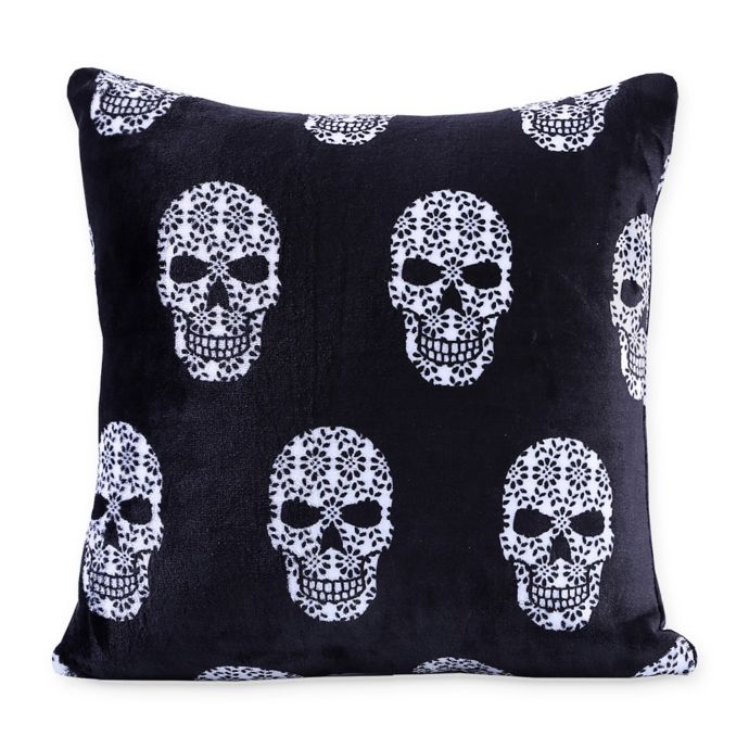 Berkshire Blanket Skull Print Velvetloft Square Throw Pillow In