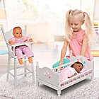 Alternate image 1 for Badger Basket English Country Doll High Chair and Bed Set with Chevron Bedding in White