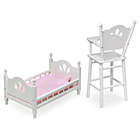 Alternate image 2 for Badger Basket English Country Doll High Chair and Bed Set with Chevron Bedding in White